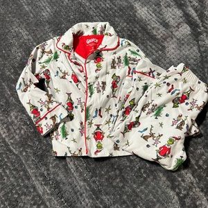 Kids unisex grinch holiday flannel pjs 3t
